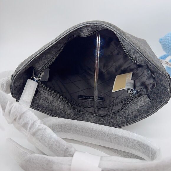 Michael Kors Logo Jet Set Travel Large Black Silver Messenger Bag Crossbody NWT - Picture 7 of 11